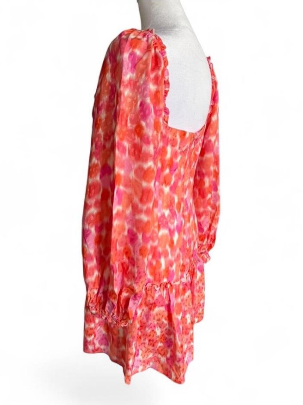 Amanda Uprichard Coral-Pink Square Neck Tiered Mini Dress - Picture 3 of 7